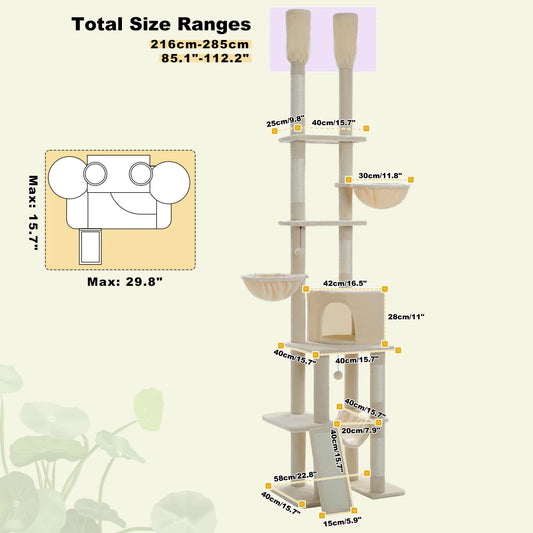 Zuri Tails Cactus Floor-to-Ceiling 7-Tier Cat Tree