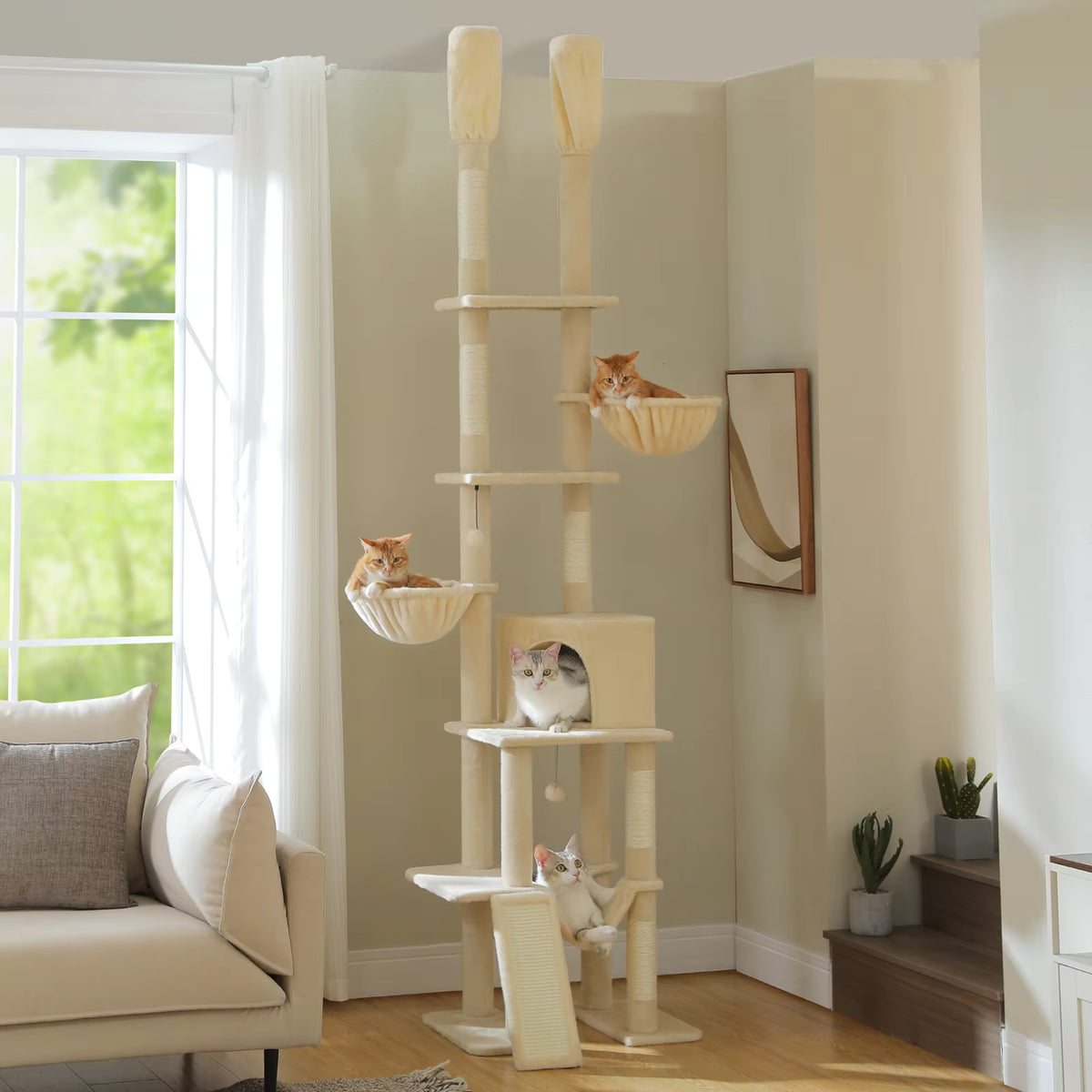 Zuri Tails Cactus Floor-to-Ceiling 7-Tier Cat Tree