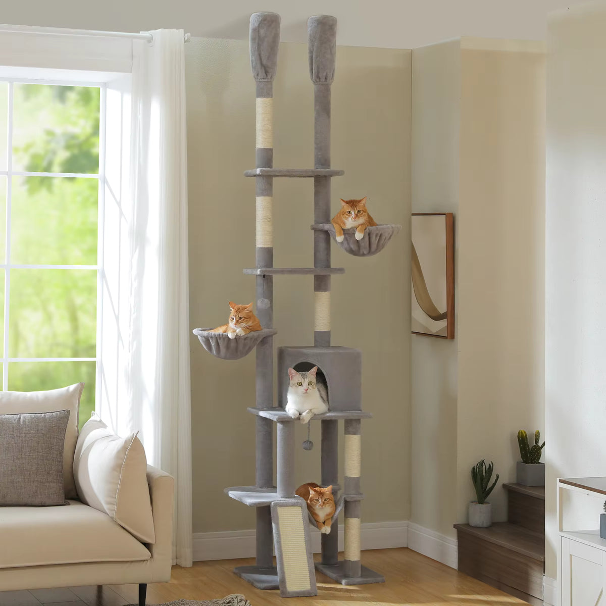 Zuri Tails Cactus Floor-to-Ceiling 7-Tier Cat Tree